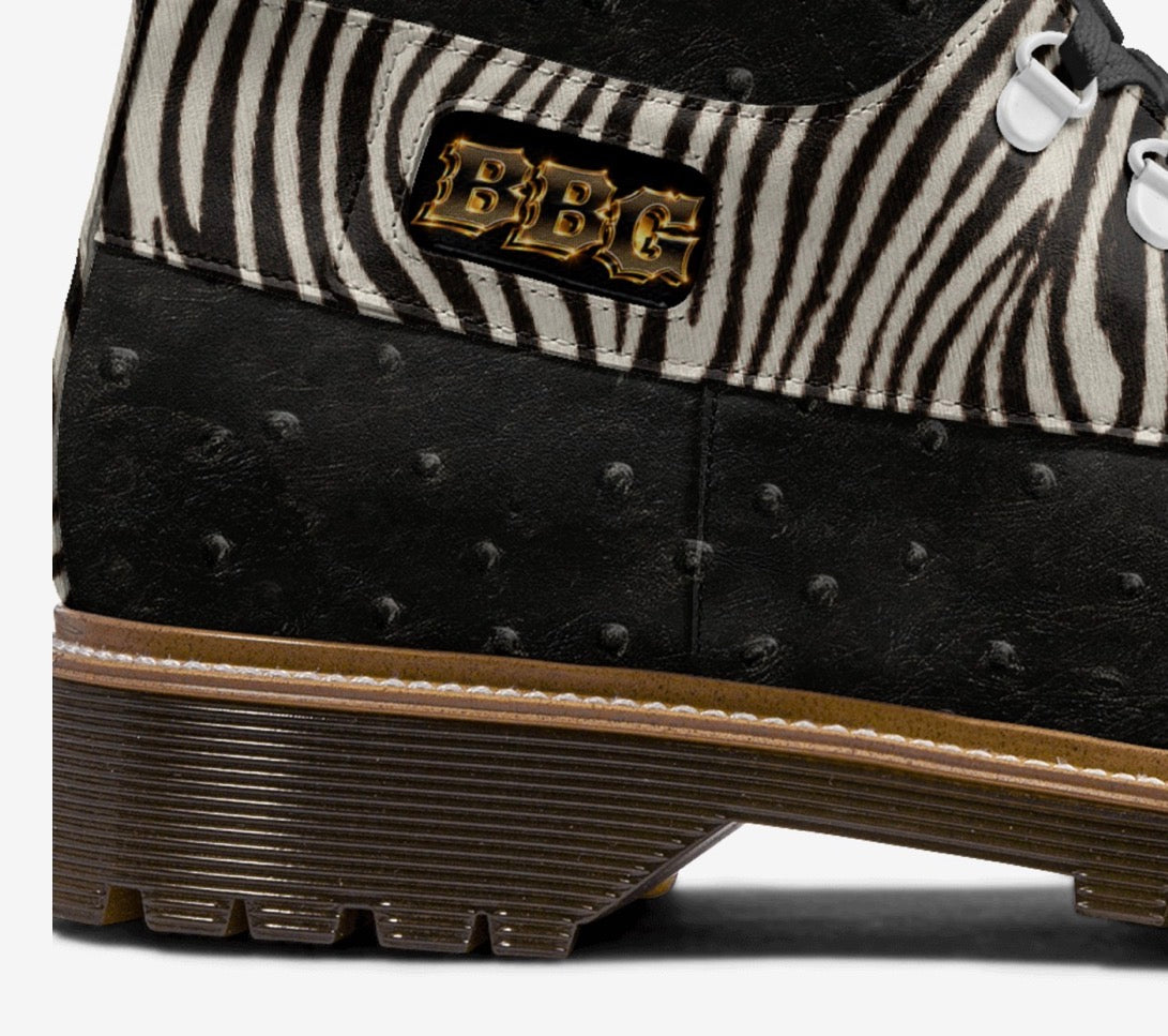 BBG Black Ostrich & Zebra Luxury High-Top Boots