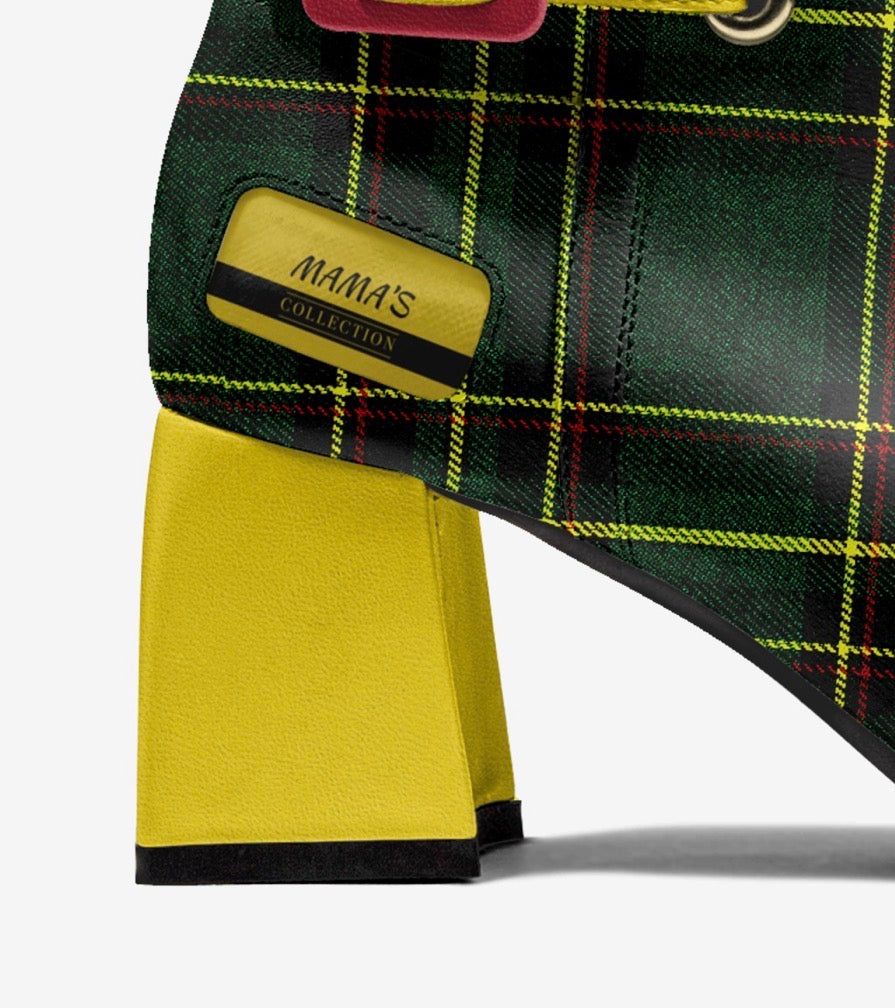 MAMA’S Emerald Plaid & Sunshine Yellow Luxury Buckle Ankle Boots
