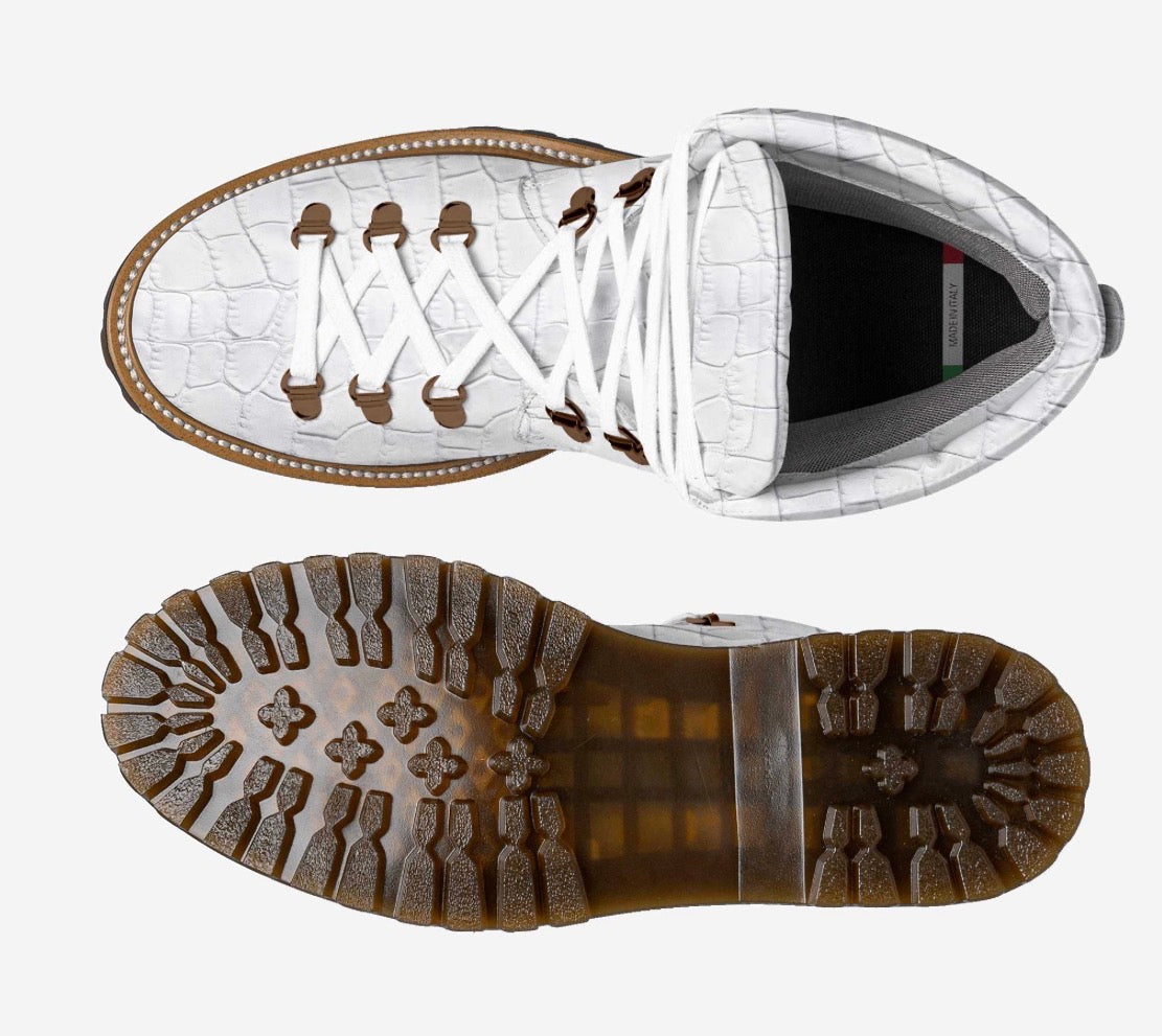 BBG Arctic White Crocodile Luxury High-Top Boots
