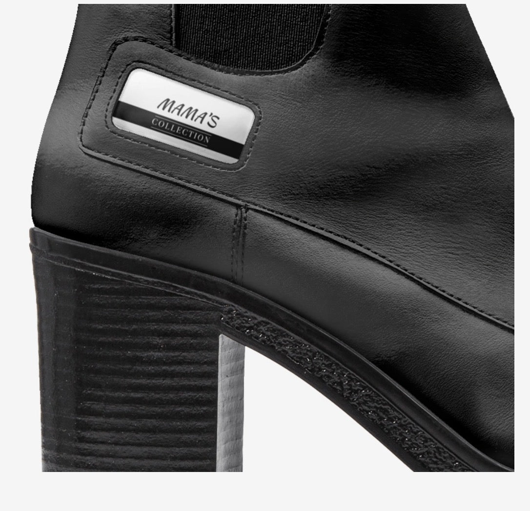 MAMA’S Midnight Black Luxury Chelsea Block Heel Ankle Boots