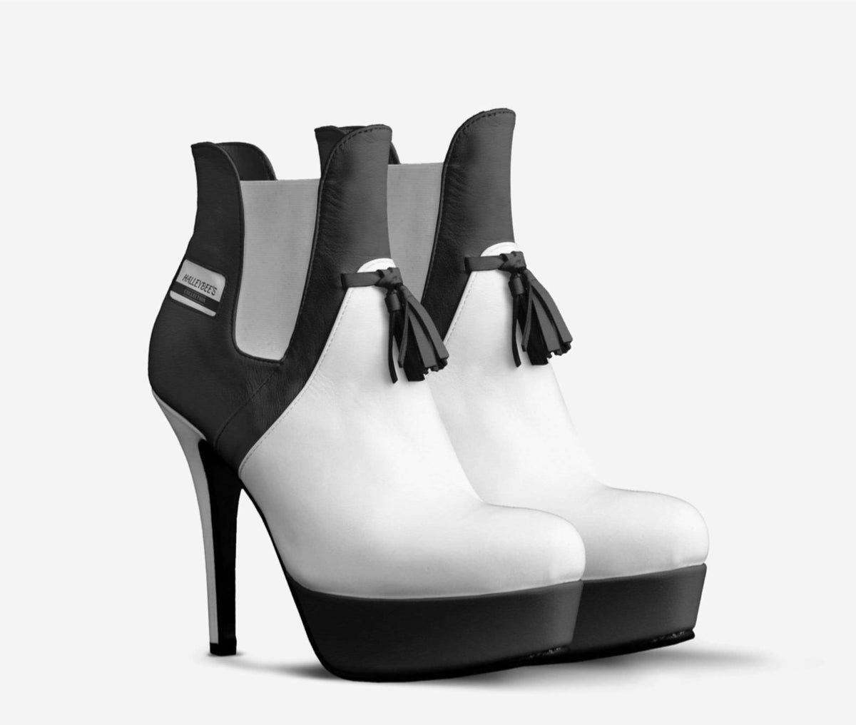 HALLEYBEE’S Black & White Elegance Luxury Stiletto Platform Ankle Boots