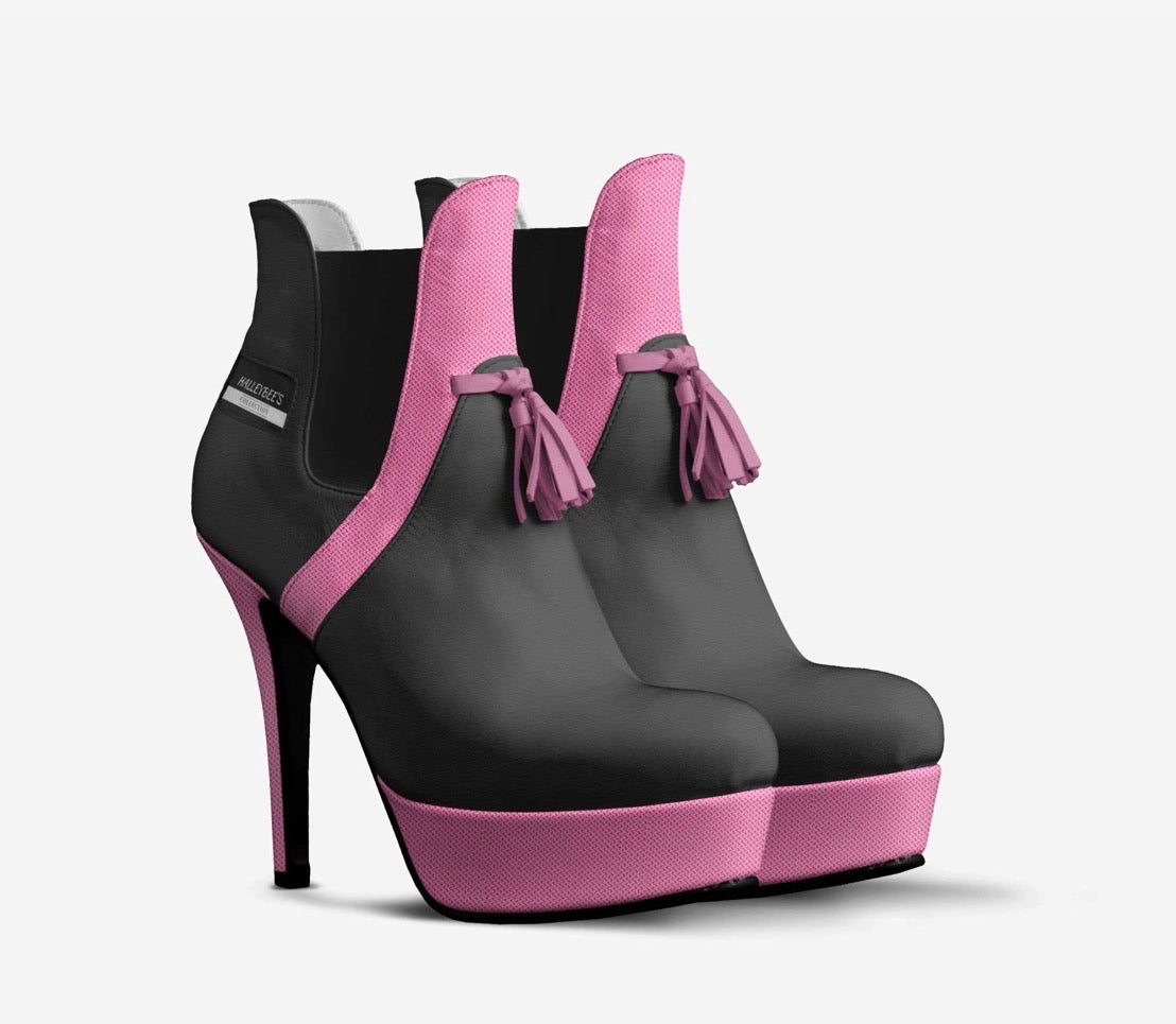 HALLEYBEE’S Black & Pink Glamour Luxury Stiletto Platform Ankle Boots