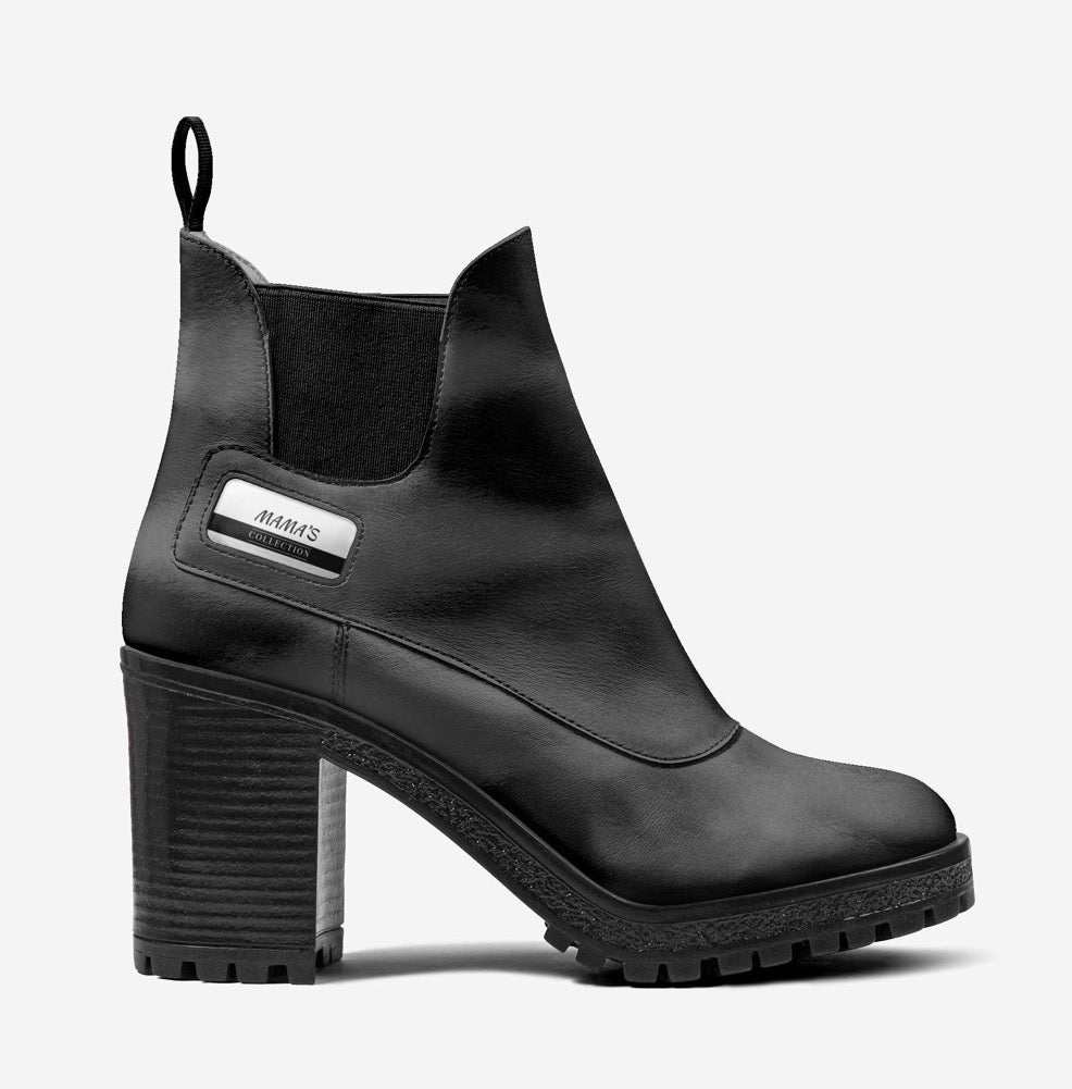 MAMA’S Midnight Black Luxury Chelsea Block Heel Ankle Boots