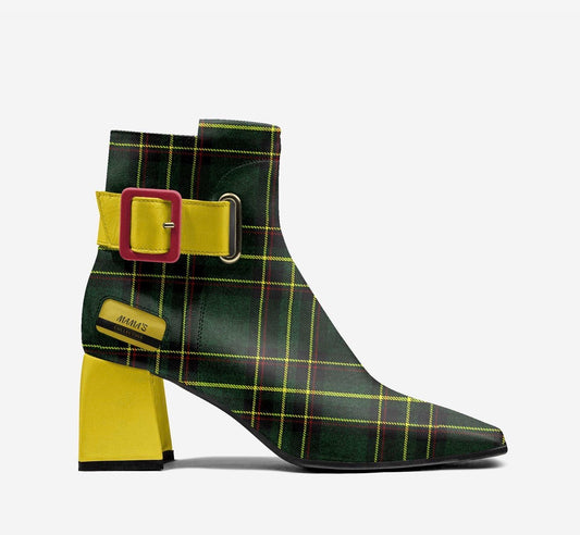 MAMA’S Emerald Plaid & Sunshine Yellow Luxury Buckle Ankle Boots