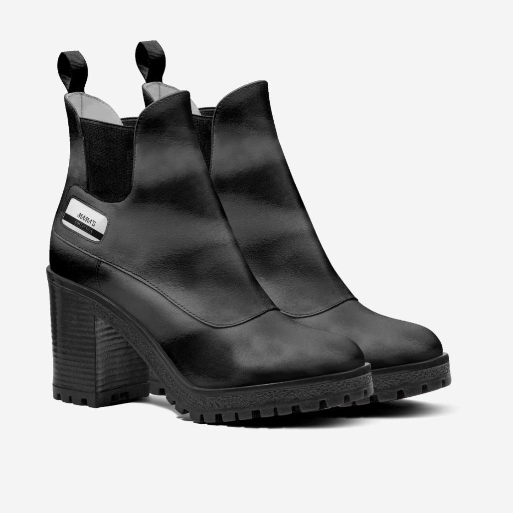 MAMA’S Midnight Black Luxury Chelsea Block Heel Ankle Boots