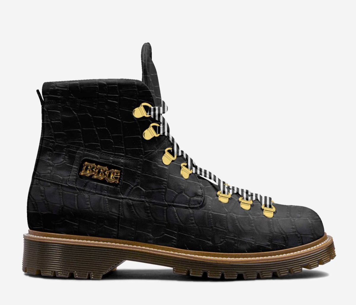 BBG Midnight Black Crocodile Luxury High-Top Boots