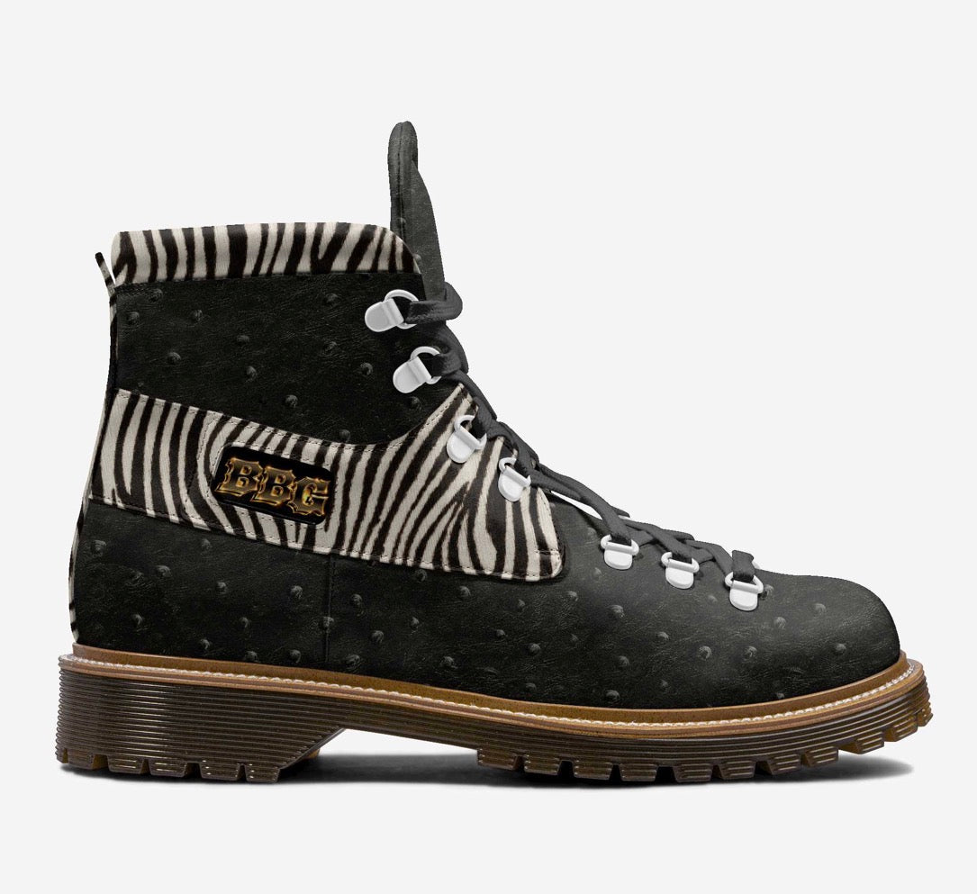 BBG Black Ostrich & Zebra Luxury High-Top Boots