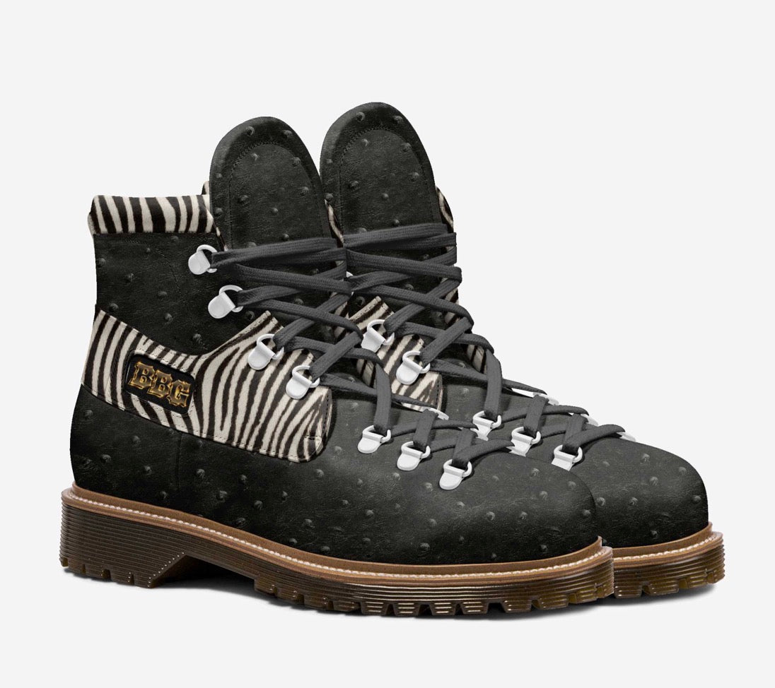 BBG Black Ostrich & Zebra Luxury High-Top Boots