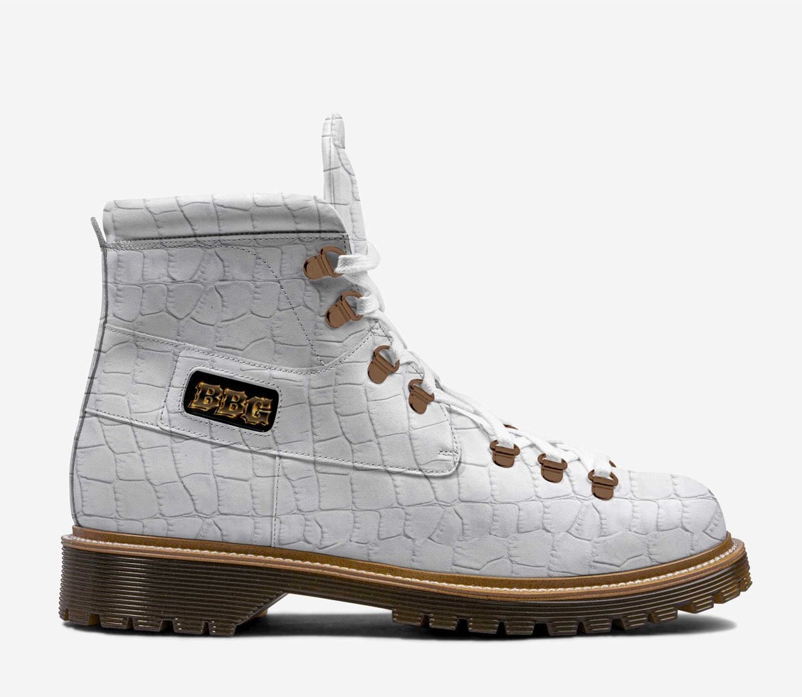 BBG Arctic White Crocodile Luxury High-Top Boots