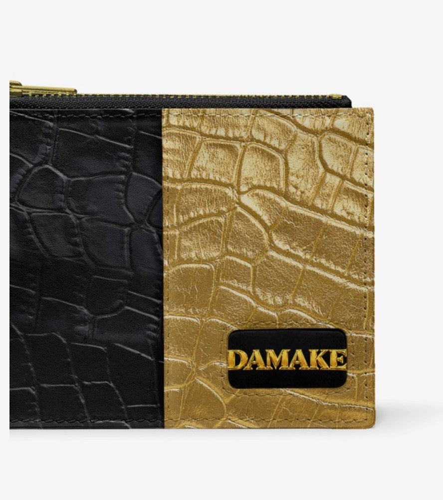 DAMAKÉ™ Black Gold Croc Luxe Zip Cardholder