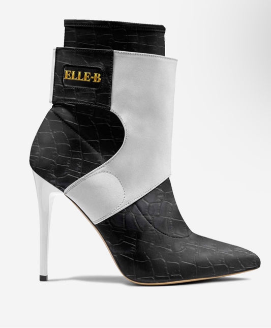 ELLE-B™ Black Silver Croc Luxe Stiletto Ankle Boot