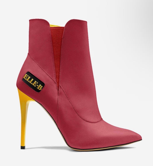 ELLE-B™ Ruby Red Gold Stiletto Ankle Boot