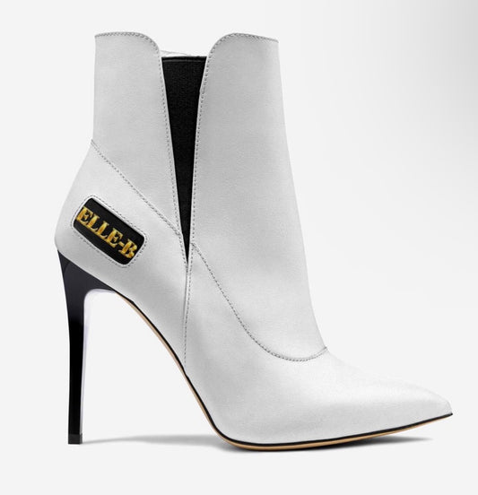 ELLE-B™ White Diamond Black Stiletto Ankle Boot
