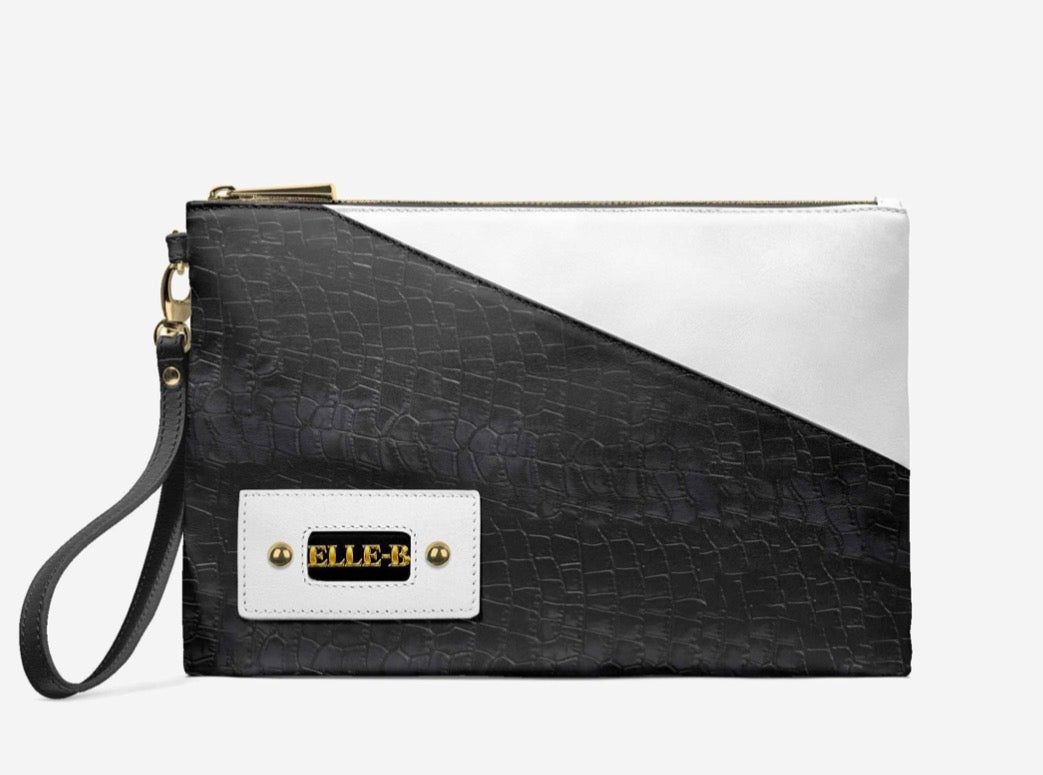 ELLE-B™ Black & Silver Croc Luxe Wristlet Clutch