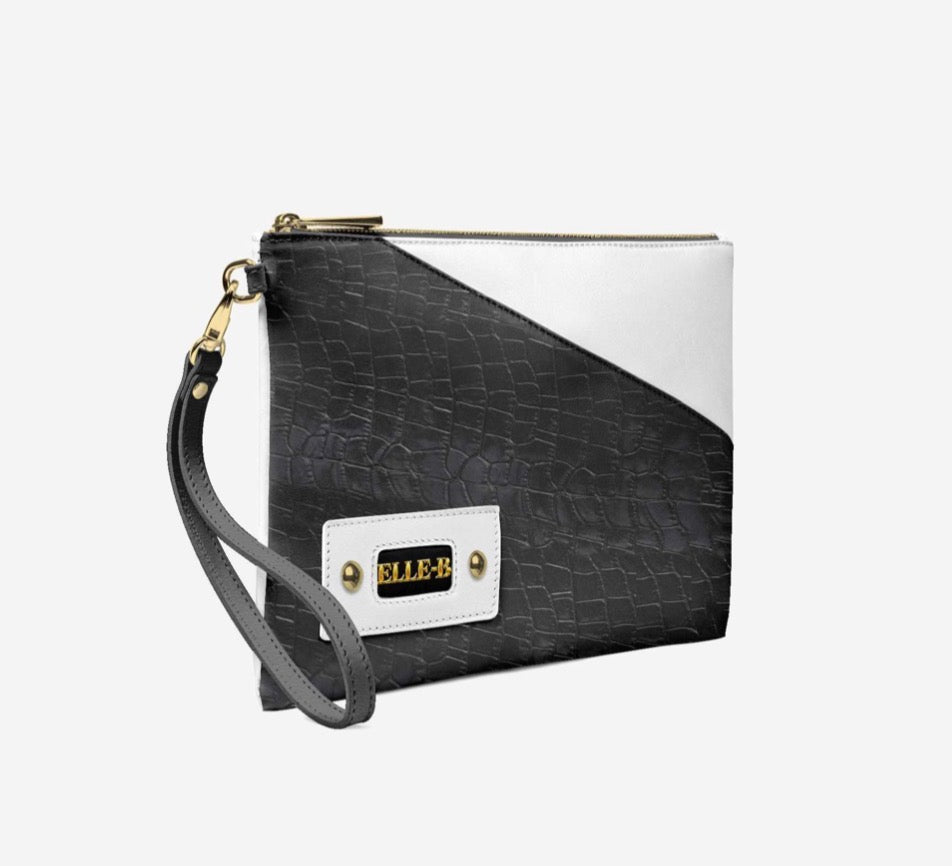 ELLE-B™ Black & Silver Croc Luxe Wristlet Clutch