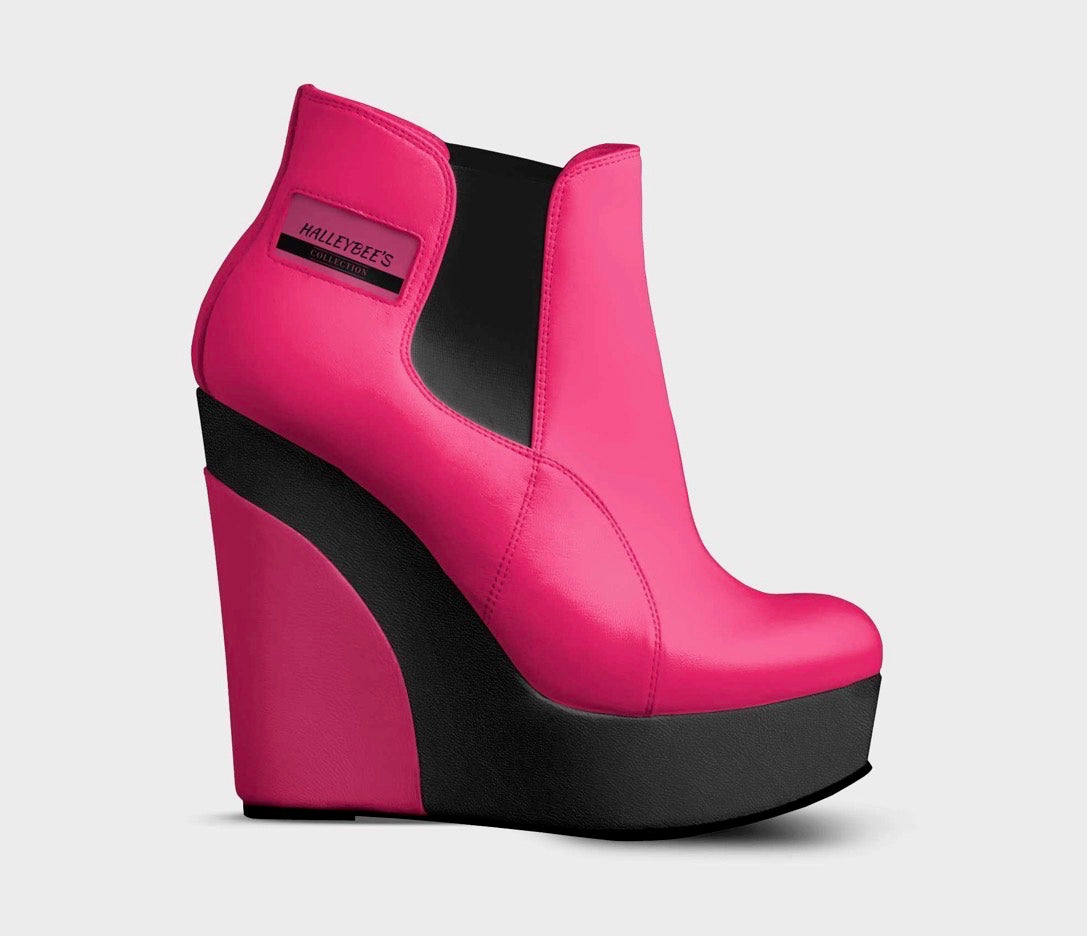 HALLEYBEE’S Hot Pink & Black Luxury Platform Wedge Ankle Boots