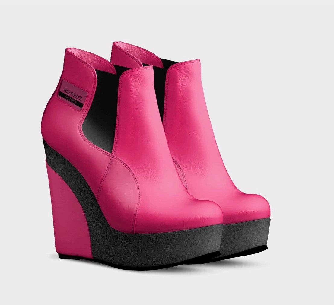 HALLEYBEE’S Hot Pink & Black Luxury Platform Wedge Ankle Boots
