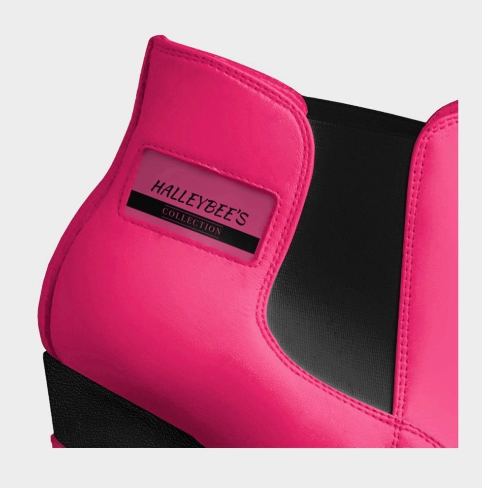 HALLEYBEE’S Hot Pink & Black Luxury Platform Wedge Ankle Boots