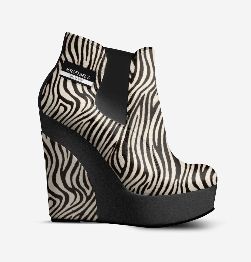 HALLEYBEE’S Wild Zebra Black & White Luxury Platform Wedge Ankle Boots