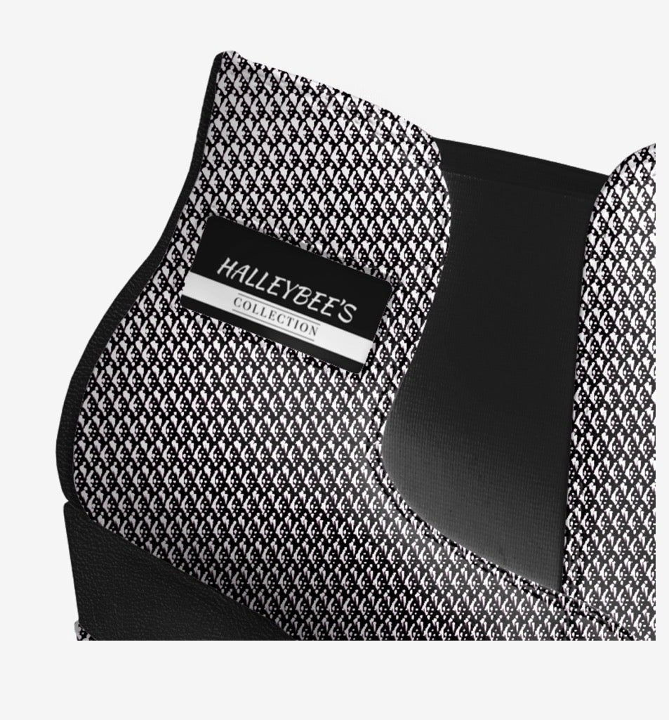 HALLEYBEE'S Black & White Diamond Pattern Luxury Platform Wedge Ankle Boots
