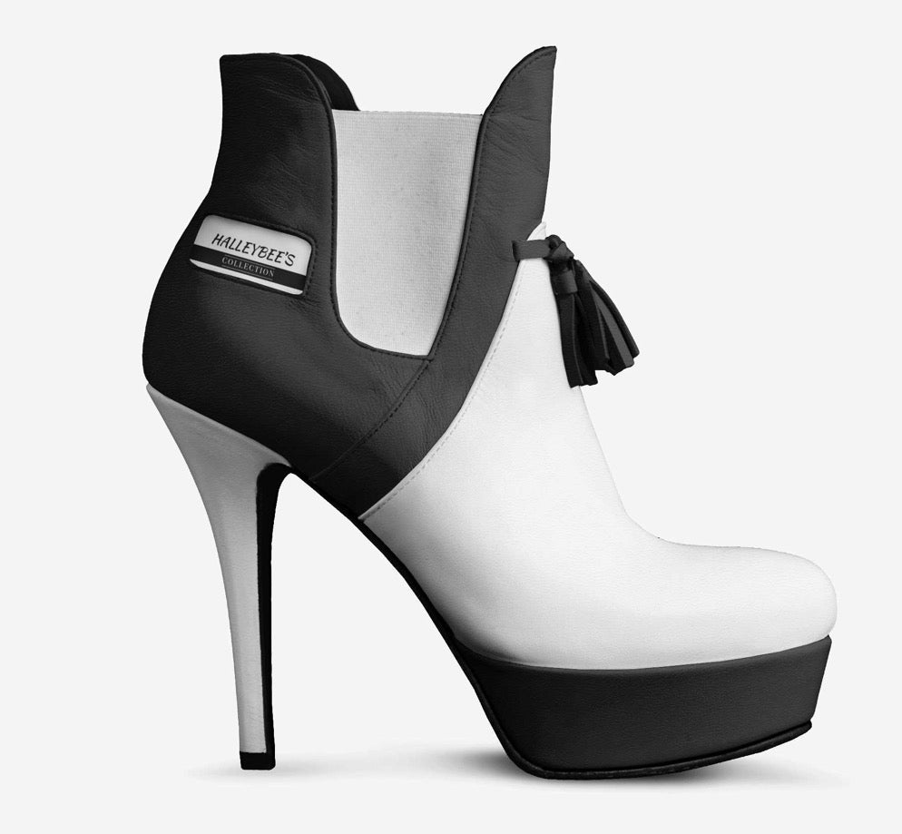 HALLEYBEE’S Black & White Elegance Luxury Stiletto Platform Ankle Boots