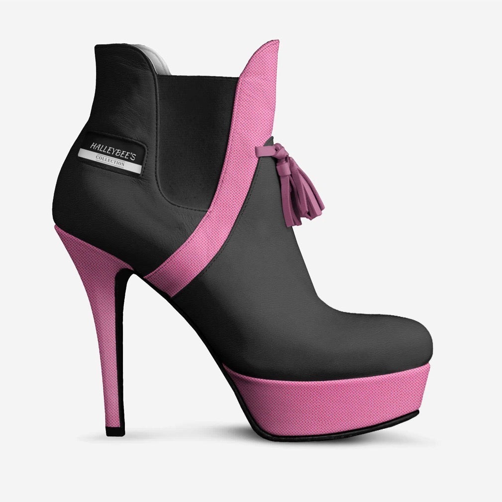 HALLEYBEE’S Black & Pink Glamour Luxury Stiletto Platform Ankle Boots
