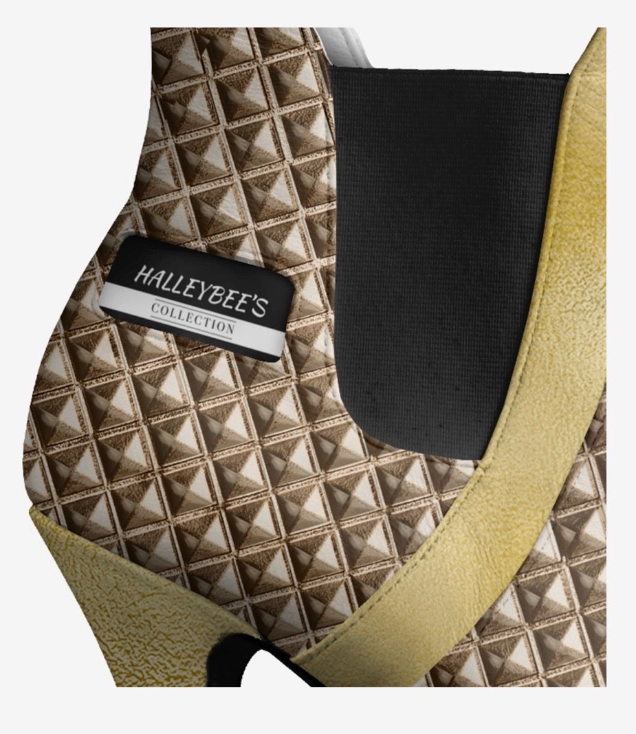 HALLEYBEE’S Gold & Bronze Geometric Luxury Stiletto Platform Ankle Boots