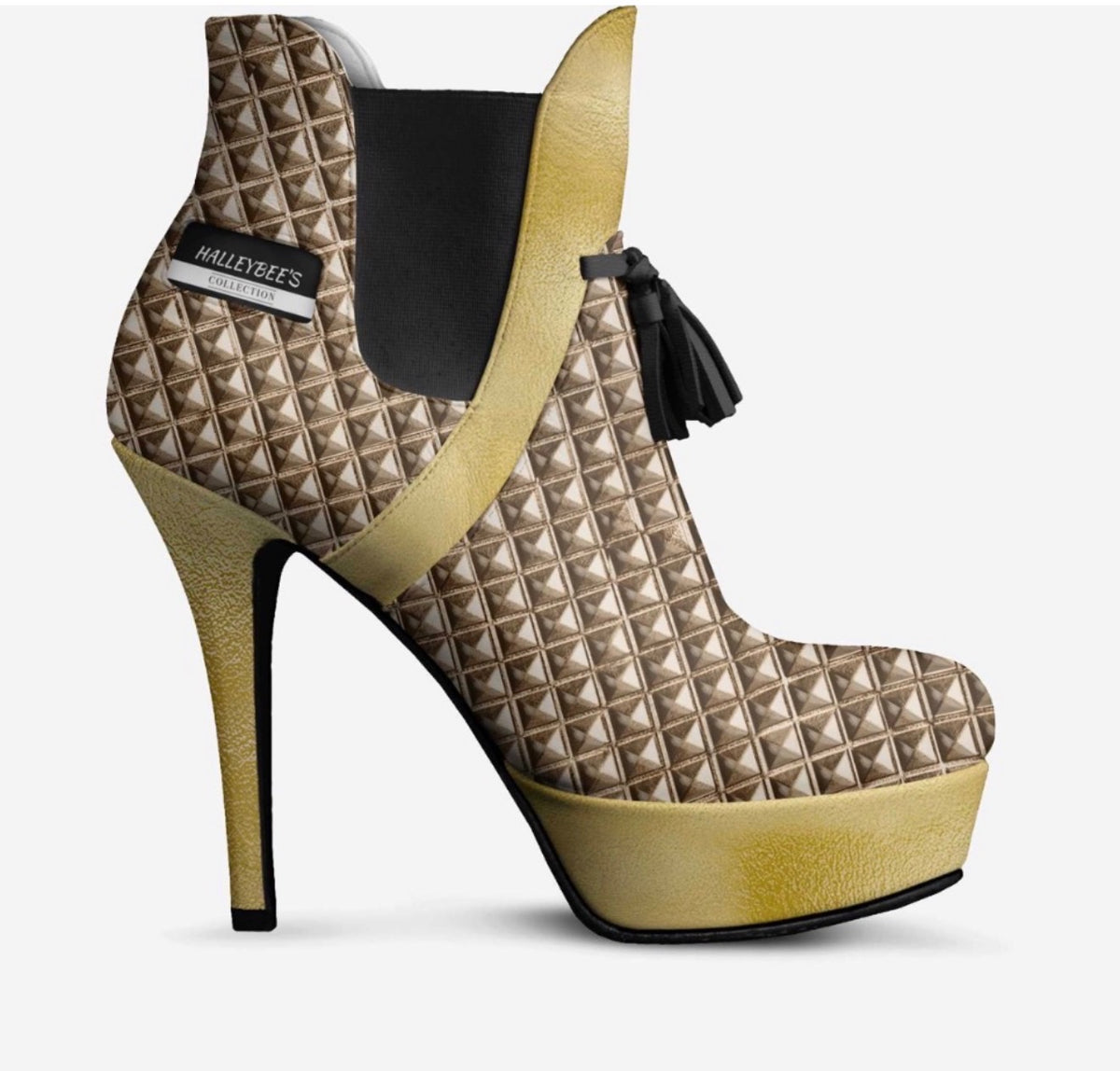HALLEYBEE’S Gold & Bronze Geometric Luxury Stiletto Platform Ankle Boots