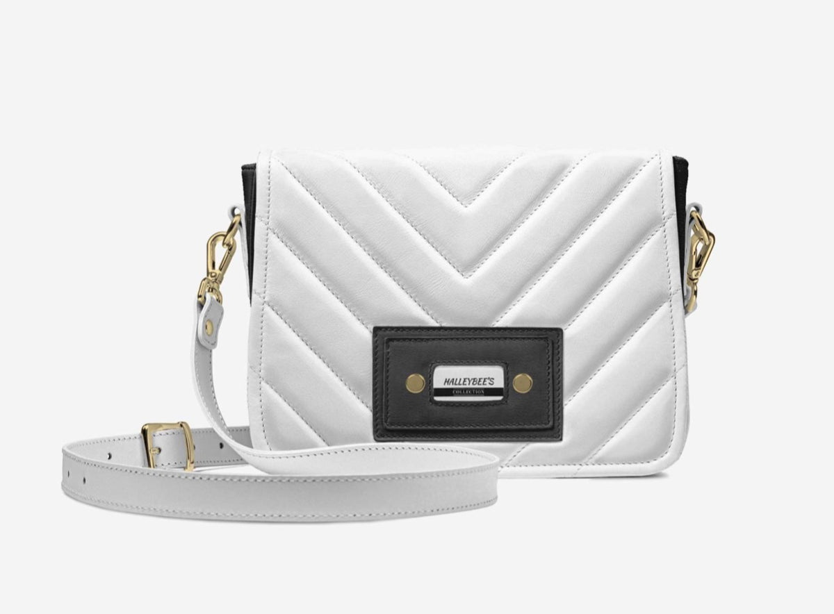 HALLEYBEE’S White Diamond Quilted Luxury Crossbody Handbag with Gold Accents