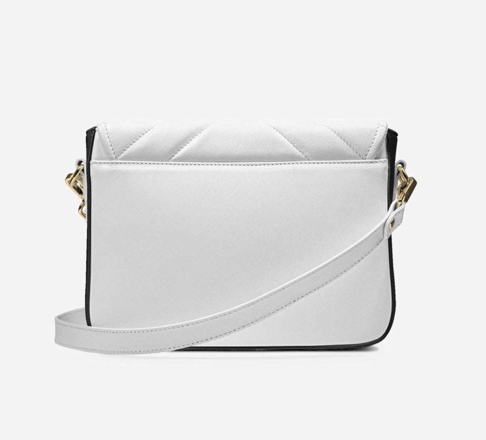 HALLEYBEE’S White Diamond Quilted Luxury Crossbody Handbag with Gold Accents