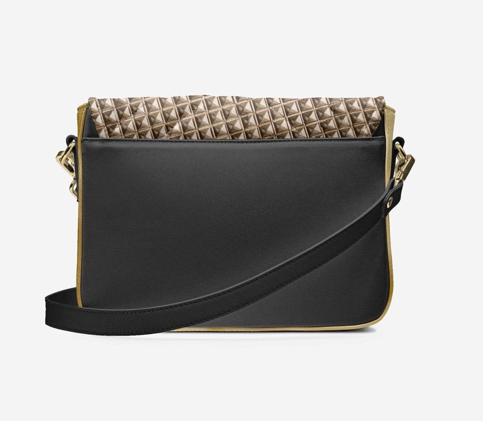 HALLEYBEE’S Gold & Bronze Geometric Luxury Crossbody Handbag with Black & Gold Accents