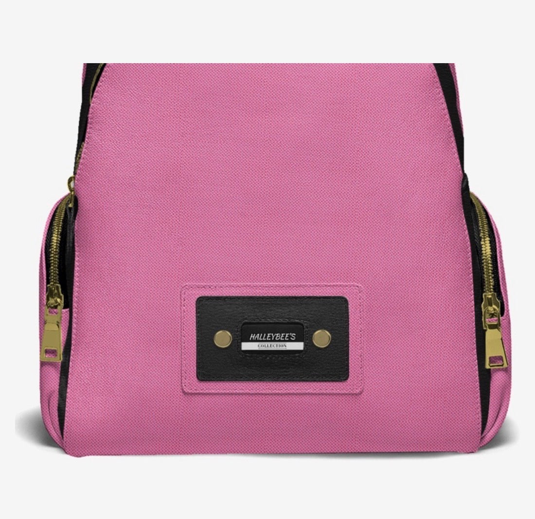 HALLEYBEE’S Pink Glamour Luxury Fashion Backpack with Black & Gold Accents