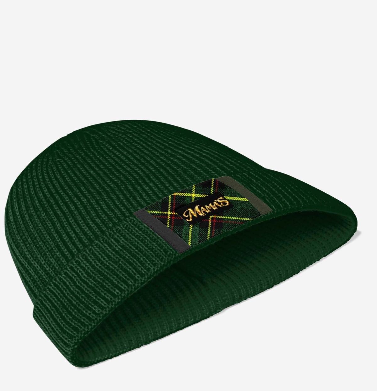 MAMA’S Royal Emerald Luxury Knit Beanie – Signature Plaid & Gold Edition