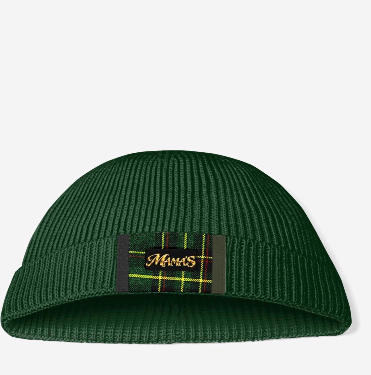 MAMA’S Royal Emerald Luxury Knit Beanie – Signature Plaid & Gold Edition