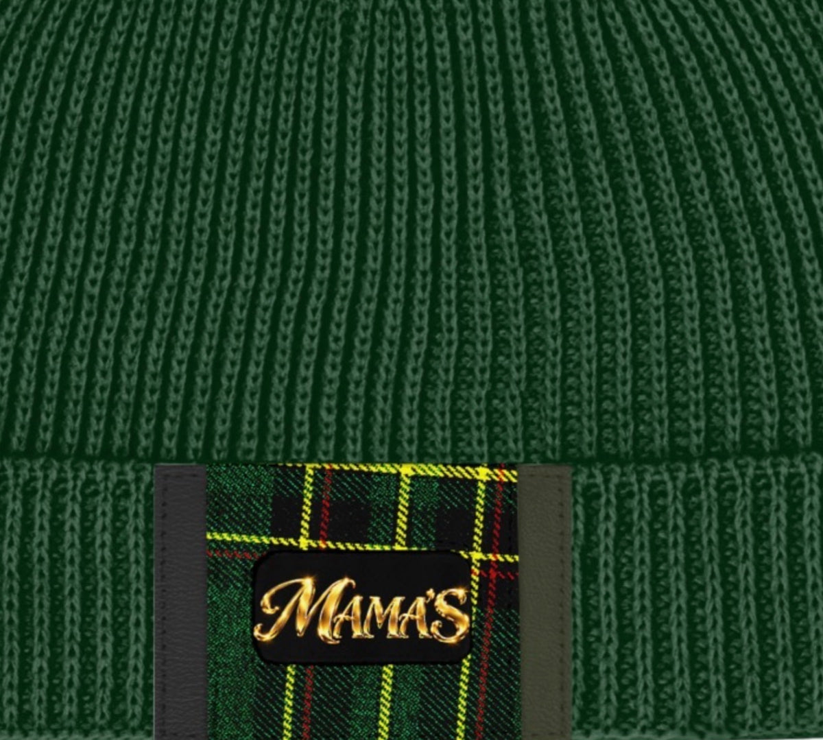 MAMA’S Royal Emerald Luxury Knit Beanie – Signature Plaid & Gold Edition