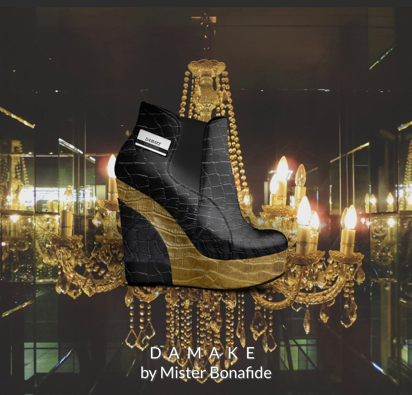 DAMAKE – Black Gold Signature Wedge Boot